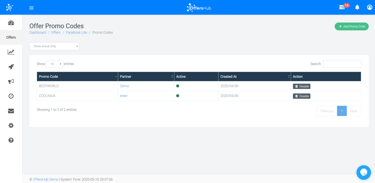 Promo Codes | OffersHub Documentation